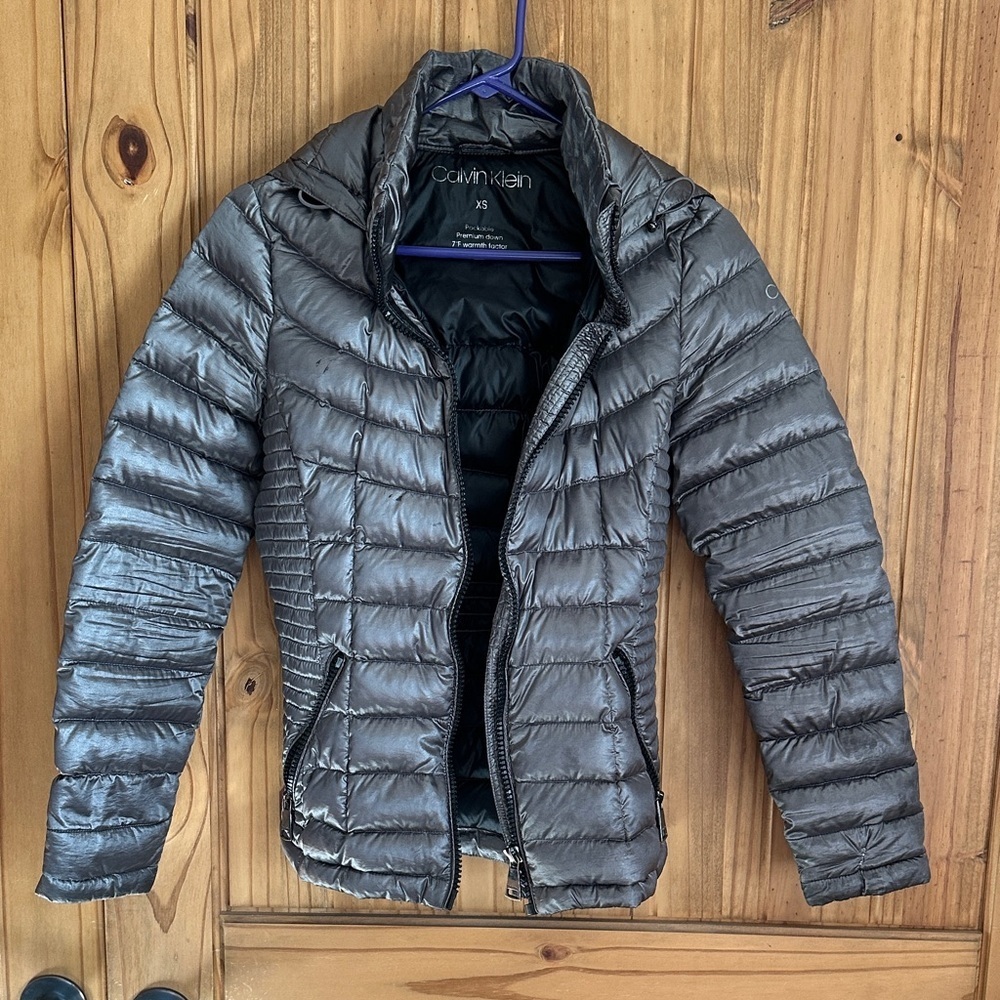 Size XS- Calvin Klein Metallic Gray Puffer Jacket